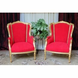 LOT 2 FAUTEUILS BERGERE BAROQUE - OR ET ROUGE